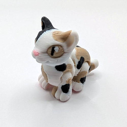 Brown and white cat Hatchling articulated 3D-printed fidget companion